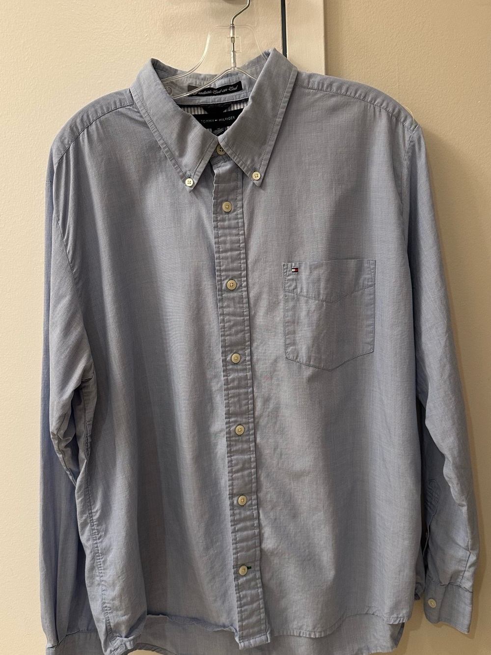 Tommy Hilfiger Men's Light Blue Button-Down Dress Shirt with Chest Pocket